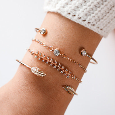 Trendy Gold & Silver Leaf Moon Arrow Bracelet